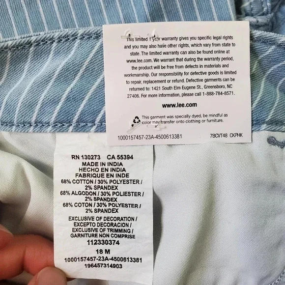 LEE | Mid Rise Short in Light Stripe sz 18M - Picture 5 of 8